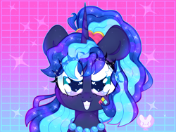 Size: 4000x3000 | Tagged: safe, artist:bunxl, imported from derpibooru, princess luna, pony, between dark and dawn, 80s, 80s princess luna, anime eyes, bust, cute, female, heart eyes, high res, looking at you, lunabetes, mare, portrait, smiling, solo, starry eyes, wingding eyes