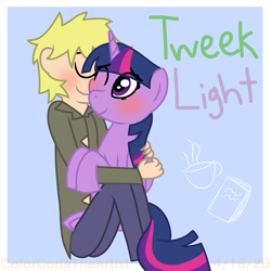 Size: 1536x1536 | Tagged: safe, artist:colorcodetheartist, imported from derpibooru, twilight sparkle, alicorn, human, pony, age difference, blushing, crossover, crossover shipping, cuddling, female, interspecies, male, shipping, south park, straight, tweek tweak, tweeklight, twilight sparkle (alicorn)