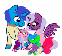 Size: 607x545 | Tagged: safe, artist:madz-bases, artist:memizozi, imported from derpibooru, oc, oc only, alicorn, pegasus, pony, unicorn, alicorn oc, horn, oc x oc, offspring, parents:oc x oc, shipping, wings