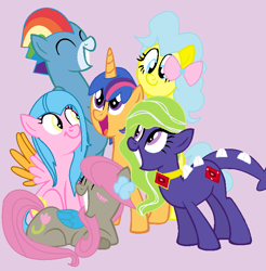 Size: 776x788 | Tagged: safe, artist:xxpen-sofiexx, imported from derpibooru, oc, oc only, oc:candy sprite, oc:fire ruby, oc:magic quest, oc:rainbow bolt, oc:sparkle song, oc:tulip blast, dracony, earth pony, hybrid, pegasus, pony, unicorn, interspecies offspring, next generation, offspring, parent:cheese sandwich, parent:discord, parent:flash sentry, parent:fluttershy, parent:pinkie pie, parent:rainbow dash, parent:rarity, parent:soarin', parent:spike, parent:twilight sparkle, parents:cheesepie, parents:discoshy, parents:flashlight, parents:soarindash, parents:sparity