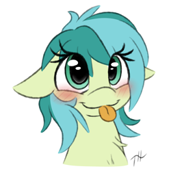 Size: 3250x3250 | Tagged: safe, artist:fakskis, imported from derpibooru, sandbar, earth pony, pony, 30 minute art challenge, blushing, bust, chest fluff, colored sketch, cute, eye clipping through hair, female, filly, floppy ears, hnnng, portrait, rule 63, rule63betes, sandabetes, sandbank, sketch, solo, tongue out