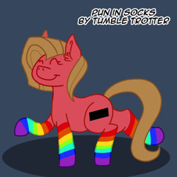 Size: 800x800 | Tagged: safe, artist:tumble-trotter, imported from derpibooru, oc, oc only, oc:pun, earth pony, pony, ask pun, ask, clothes, female, mare, rainbow socks, socks, solo, striped socks