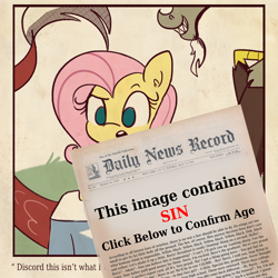 Size: 1836x1836 | Tagged: safe, alternate version, artist:tjpones, imported from derpibooru, discord, fluttershy, draconequus, pegasus, pony, bee movie, bee movie script, blackletter, censored, discoshy, explicit source, female, grin, male, open mouth, shipping, smiling, straight, style emulation