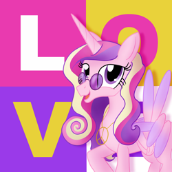 Size: 2000x2000 | Tagged: safe, artist:sixes&sevens, imported from derpibooru, princess cadance, glasses, peace sign, peace symbol