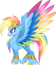 Size: 6500x7603 | Tagged: safe, artist:negatif22, imported from derpibooru, rainbow dash, pegasus, pony, leak, spoiler:g5, absurd resolution, colored wings, female, g5, g5 concept leak style, g5 concept leaks, jewelry, mare, movie accurate, multicolored hair, multicolored wings, rainbow dash (g5 concept leak), rainbow dash (g5), simple background, smiling, smirk, solo, spread wings, tiara, transparent background, unshorn fetlocks, vector, wings