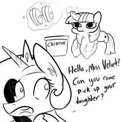 Size: 2250x2250 | Tagged: safe, artist:tjpones, imported from derpibooru, princess celestia, twilight sparkle, alicorn, pony, unicorn, always skip leg day, creatine, cursed image, dialogue, duo, grayscale, implied twilight velvet, magic, monochrome, muscles, muscular horn, phone, simple background, stronk, swol, telekinesis, twiggie, unicorn twilight, vein, vein bulge, weight lifting, white background