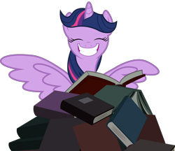 Size: 4976x4300 | Tagged: safe, artist:spencethenewbie, imported from derpibooru, twilight sparkle, alicorn, pony, castle mane-ia, absurd resolution, adorkable, big grin, book, bookhorse, cute, dork, female, grin, smiling, solo, that pony sure does love books, twiabetes, twilight sparkle (alicorn), vector