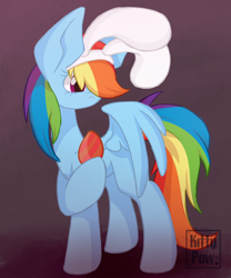 Size: 1500x1800 | Tagged: safe, artist:sunnypaw121, imported from derpibooru, rainbow dash, pegasus, pony, bunny ears, easter, easter bunny, easter egg, female, food, holiday, mare, solo