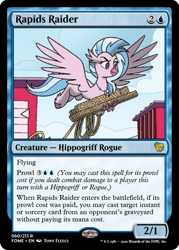 Size: 375x523 | Tagged: safe, artist:tonyfleecs, edit, imported from derpibooru, silverstream, hippogriff, spoiler:comicfeatsoffriendship02, ccg, magic the gathering, rope, trading card, trading card edit, wood