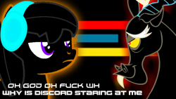 Size: 1920x1080 | Tagged: safe, artist:phantombadger, edit, imported from derpibooru, discord, oc, oc:the living tombstone, oc:urcku, earth pony, album cover, cover, cover art, discord (eurobeat brony), eurobeat brony, meme, odyssey eurobeat, photo, vulgar, vulgar description