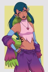 Size: 1280x1928 | Tagged: safe, artist:gamblingfoxinahat, idw, imported from derpibooru, cosmos (character), human, armpits, collar, cosmos, dark skin, female, humanized, simple background, solo