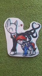 Size: 747x1328 | Tagged: safe, artist:dark lightning, artist:dorkmark, imported from derpibooru, oc, oc:dark lightning, bat pony, earth pony, pony, old art, photo, slenderpony, traditional art
