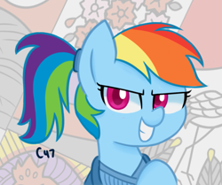 Size: 743x621 | Tagged: safe, artist:handgunboi, imported from derpibooru, rainbow dash, pegasus, pony, bust, clothes, cute, dashabetes, female, grin, hanafuda, kimono (clothing), lidded eyes, mare, ponytail, portrait, simple background, smiling, solo