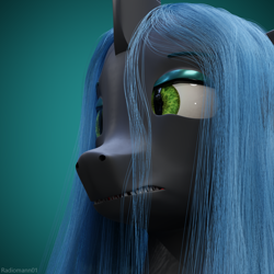 Size: 2160x2160 | Tagged: safe, artist:radiomann01, imported from derpibooru, queen chrysalis, changeling, changeling queen, 3d, appalled, blender, bust, disgusted, female, high res, render, simple background, solo, teeth