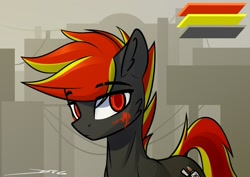 Size: 1280x904 | Tagged: safe, artist:deafjaeger, imported from derpibooru, oc, oc only, oc:deafjaeger, earth pony, pony, avatar, city, cyber, cyber eyes, cyberpunk, desert, reference, solo