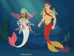 Size: 820x620 | Tagged: safe, artist:azaleasdolls, editor:jdueler11, imported from derpibooru, flash magnus, somnambula, mermaid, merman, equestria girls, female, magnambula, male, mermaid maker, mermaidized, mermanized, shipping, species swap, straight, the little mermaid, underwater