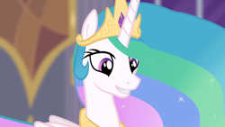 Size: 1920x1080 | Tagged: safe, imported from derpibooru, screencap, princess celestia, alicorn, pony, princess twilight sparkle (episode), beautiful, canterlot, cute, cutelestia, female, mare, smiling, solo