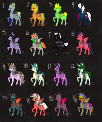 Size: 2500x3000 | Tagged: safe, artist:lavvythejackalope, imported from derpibooru, oc, oc only, alicorn, pegasus, pony, unicorn, alicorn oc, blindfold, blood, chains, clothes, colored blood, colored hooves, cuffs, eyes closed, face mask, gloves, green blood, hair bun, hair over eyes, horn, jewelry, latex, latex gloves, multicolored hair, necklace, pegasus oc, rainbow hair, raised hoof, simple background, stitches, swirly eyes, unicorn oc, wings