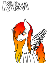 Size: 2121x2828 | Tagged: safe, artist:prismicdiamondart, imported from derpibooru, oc, oc only, oc:karma, pegasus, pony, eye scar, pegasus oc, scar, simple background, solo, white background, wings