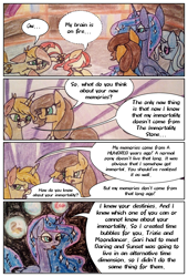 Size: 1731x2550 | Tagged: safe, artist:mysteriousshine, imported from derpibooru, moondancer, princess luna, sunset shimmer, trixie, alicorn, pony, unicorn, comic:the children of the night, dialogue, ethereal mane, female, mare, starry mane, traditional art