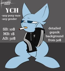 Size: 800x875 | Tagged: safe, artist:foxxo666, imported from derpibooru, adidas, blouse, clothes, commission, cyrillic, gopnik, russian, smoking, squatting, stripes, ych example, your character here