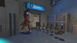Size: 1280x720 | Tagged: safe, artist:horsesplease, imported from derpibooru, trouble shoes, earth pony, pony, 3d, bottle, drunk, drunken shoes, gmod, male, parade, queue, stallion, unshorn fetlocks