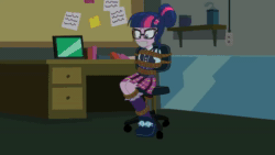 Size: 1280x720 | Tagged: dead source, safe, artist:radiantrealm, artist:sonicrock56, imported from derpibooru, sci-twi, twilight sparkle, equestria girls, friendship games, animated, bondage, bound, bound and gagged, chair, clothes, commission, crystal prep academy, crystal prep academy uniform, crystal prep shadowbolts, damsel in distress, eye shimmer, female, gag, glasses, high heels, high res, kidnapped, muffled words, office chair, pleated skirt, rope, rope bondage, ropes, school uniform, shoes, show accurate, sitting, skirt, socks, solo, sound, struggling, tape, tape gag, tied to chair, tied up, webm