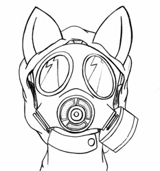 Size: 1024x1097 | Tagged: safe, artist:pananovich, imported from derpibooru, oc, oc only, black and white, clothes, coronavirus, covid-19, face mask, gas mask, grayscale, hoodie, mask, monochrome, povid-19, ppe, respirator, s10 gas mask