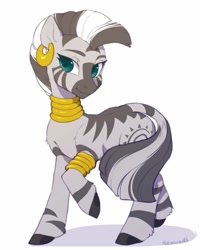 Size: 800x1000 | Tagged: safe, artist:helemaranth, imported from derpibooru, zecora, pony, zebra, bracelet, cute, female, jewelry, leg fluff, mare, neck rings, simple background, solo, white background, zecorable