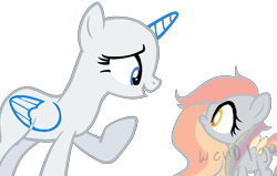 Size: 836x532 | Tagged: safe, artist:skulifuck, imported from derpibooru, oc, oc only, alicorn, pegasus, alicorn oc, base, base used, duo, eyelashes, female, horn, looking at each other, looking up, magical lesbian spawn, magical threesome spawn, mare, multiple parents, offspring, open mouth, parent:derpy hooves, parent:fluttershy, parent:rainbow dash, parents:derpydash, parents:derpyshy, parents:flutterdash, parents:flutterderpydash, pegasus oc, raised hoof, simple background, smiling, transparent background, wings