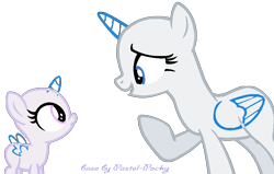 Size: 836x532 | Tagged: safe, artist:pastel-pocky, imported from derpibooru, oc, oc only, alicorn, alicorn oc, base, duo, eyelashes, horn, looking at each other, open mouth, raised hoof, simple background, smiling, transparent background, wings