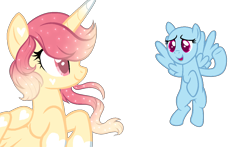 Size: 1224x719 | Tagged: safe, artist:skulifuck, imported from derpibooru, oc, oc only, alicorn, pegasus, pony, alicorn oc, bald, base used, duo, ethereal mane, female, flying, horn, mare, pegasus oc, simple background, smiling, starry mane, transparent background, wings