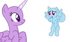 Size: 1224x723 | Tagged: safe, artist:cookiechans2, imported from derpibooru, oc, alicorn, pegasus, pony, alicorn oc, bald, base, duo, eyelashes, flying, horn, open mouth, pegasus oc, simple background, smiling, transparent background, wings