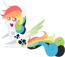 Size: 664x579 | Tagged: safe, artist:skulifuck, imported from derpibooru, oc, oc only, alicorn, pony, :d, alicorn oc, base used, horn, multicolored hair, pointy ponies, rainbow hair, simple background, sitting, smiling, solo, transparent background, watermark, wings