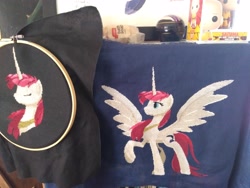 Size: 4160x3120 | Tagged: safe, artist:partsanddrafts, imported from derpibooru, oc, oc only, oc:fausticorn, alicorn, pony, cross stitch, embroidery, photo