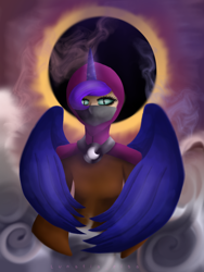 Size: 768x1024 | Tagged: safe, artist:lunatia_elsa, imported from derpibooru, nightmare moon, princess luna, alicorn, human, angry, dark, digital art, eclipse, moon