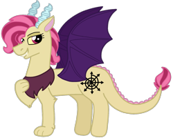 Size: 1589x1272 | Tagged: safe, artist:kindheart525, imported from derpibooru, oc, oc only, oc:bedlam, draconequus, hybrid, kindverse, draconequus oc, female, interspecies offspring, offspring, parent:discord, parent:fluttershy, parents:discoshy, simple background, solo, transparent background