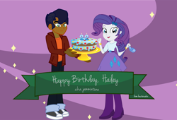 Size: 1280x871 | Tagged: safe, artist:hectorcabz, artist:jammintune, imported from derpibooru, capper dapperpaws, rarity, equestria girls, birthday, birthday cake, cake, capperity, equestria girls-ified, female, food, male, shipping, straight