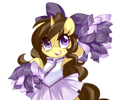 Size: 1226x1000 | Tagged: safe, artist:loyaldis, imported from derpibooru, oc, oc only, oc:astral flare, pony, unicorn, adorable face, bow, cheerleader, cheerleader outfit, clothes, cute, excited, happy, heart eyes, ocbetes, pom pom, uniform, wingding eyes