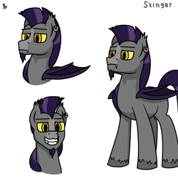 Size: 1600x1600 | Tagged: safe, artist:vadytwy, imported from derpibooru, oc, oc only, oc:stinger, bat pony, pony, pony town, bat pony oc, bat wings, beard, ear piercing, facial hair, fangs, folded wings, grin, piercing, smiling, solo, wings