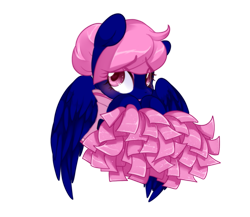 Size: 1037x900 | Tagged: safe, artist:loyaldis, imported from derpibooru, oc, oc only, oc:threadwing, pegasus, pony, blushing, cheerleader, clothes, crossdressing, cute, eyeshadow, heart eyes, lipstick, makeup, male, pegasus oc, pom pom, shy, stallion, wingding eyes, wings, ych result