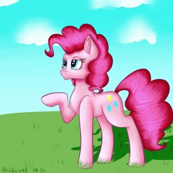 Size: 3000x3000 | Tagged: safe, artist:brilliant-luna, artist:brilliantluna, imported from derpibooru, pinkie pie, pony, chest fluff, ear fluff, female, raised hoof, smiling, solo