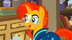 Size: 1280x720 | Tagged: safe, imported from derpibooru, screencap, sunburst, pony, unicorn, uncommon bond, beard, clothes, facial hair, glasses, male, solo