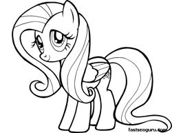 Size: 660x510 | Tagged: artist needed, source needed, safe, imported from derpibooru, fluttershy, pegasus, pony, eyelashes, female, lineart, mare, monochrome, simple background, solo, white background