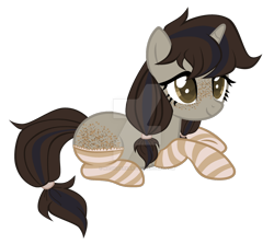 Size: 1280x1144 | Tagged: safe, artist:magicdarkart, imported from derpibooru, oc, oc only, pony, unicorn, body freckles, clothes, deviantart watermark, female, freckles, mare, obtrusive watermark, prone, simple background, socks, solo, striped socks, transparent background, watermark