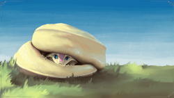 Size: 3840x2160 | Tagged: safe, artist:eqlipse, imported from derpibooru, fluttershy, anthro, lamia, original species, serpent, snake, :c, curled up, cute, female, fluttersnake, frown, grass, hiding, looking at you, painterly, peeking, scared, shy, shyabetes, sky, snek, solo, species swap, wallpaper, x-com