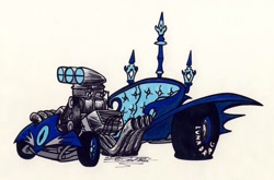 Size: 1024x677 | Tagged: safe, artist:sketchywolf-13, imported from derpibooru, commission, dragster, engine, hot rod, luna's chariot, no pony, simple background, supercharger, traditional art, v8, white background