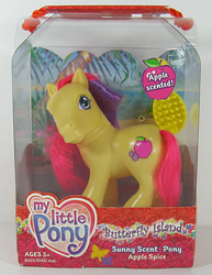 Size: 463x600 | Tagged: safe, imported from derpibooru, photographer:breyer600, apple spice, earth pony, pony, female, g3, irl, mare, official, packaging, photo, simple background, sunny scent pony, toy, white background