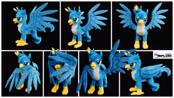 Size: 6144x3456 | Tagged: safe, artist:nekokevin, imported from derpibooru, gallus, griffon, black background, irl, male, multeity, photo, plushie, profile, profile view, simple background, wings