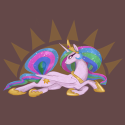 Size: 2048x2048 | Tagged: safe, artist:pfeffaroo, imported from derpibooru, princess celestia, alicorn, pony, abstract background, female, jewelry, mare, profile, prone, reclining, regalia, solo